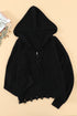 Zipper V-Neck Dropped Sleeve Hooded Solid Sweater